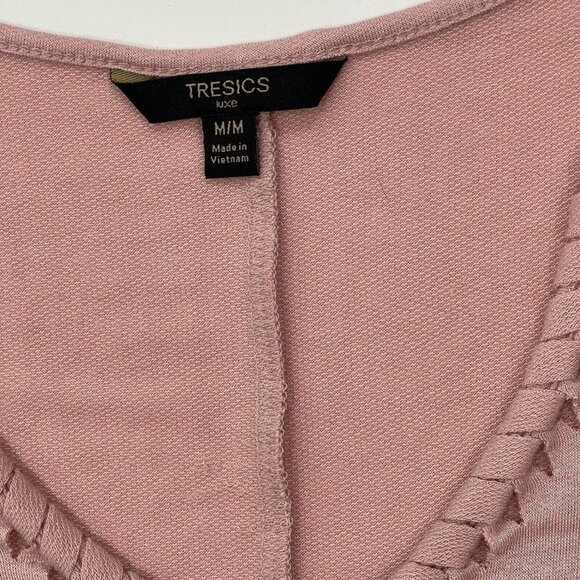 TRESICS Luxe Women's Hi-Lo Pullover Top Medium Rose Braided V-Neck Short Sleeves - Picture 6 of 13